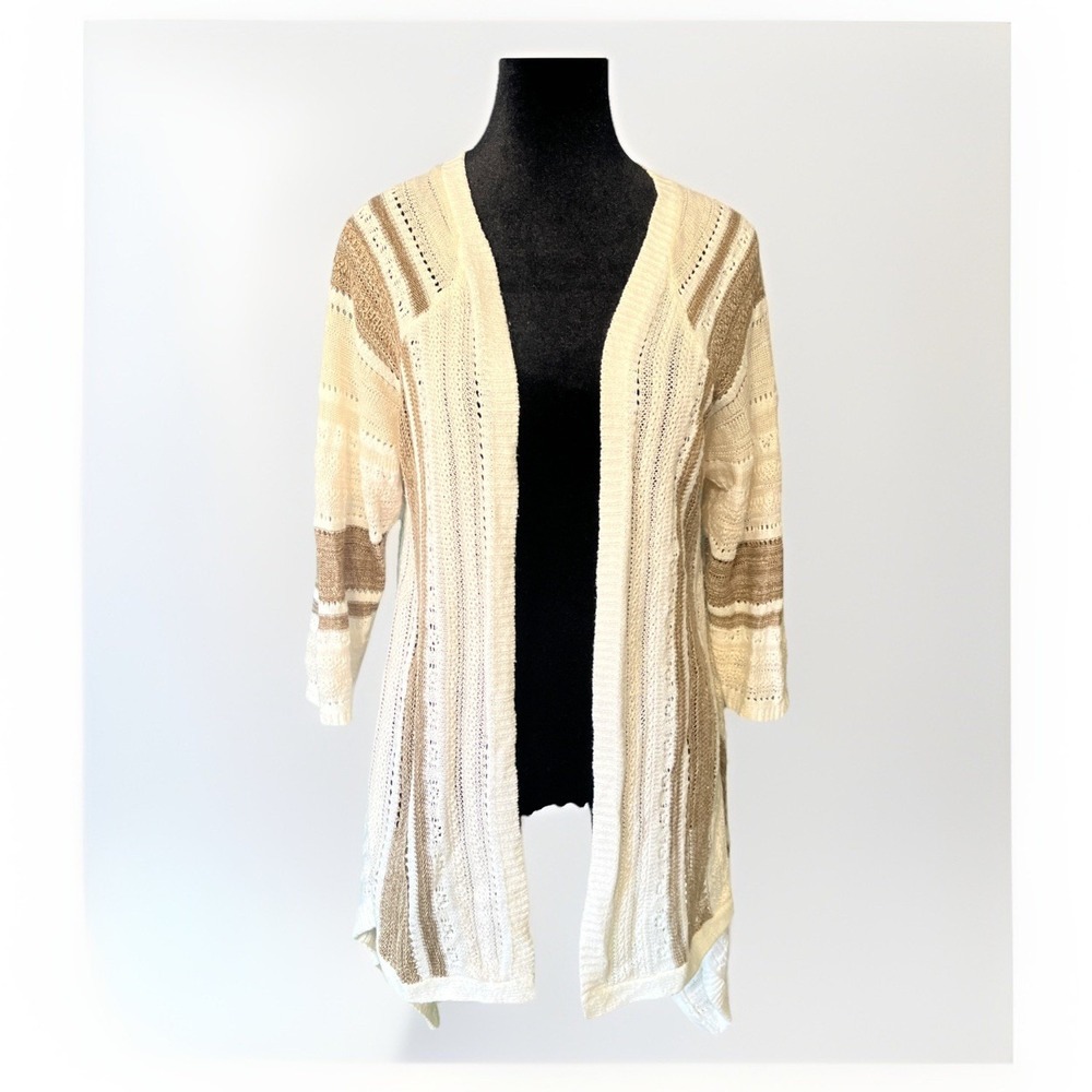 Torrid Cardigan Open Front 3/4 Sleeve Knit Casual Sweater Womens 1X 3 Tone Beige